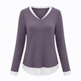 thumbnail image 5 of Women's Casual 2 in 1 Pullover Long Sleeve Layered Shirts V Neck Solid Color Blouse Fall Fashion Outfits, 5 of 9