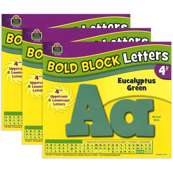 Teacher Created Resources Eucalyptus Green 4-Inch Bold Block Letters, 690 Pieces