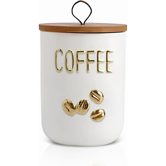 Ceramic Canister Set with Airtight Seal Bamboo Lid Silicone, 27oz Food Storage Jars for Coffee Sugar Tea, Container Set for Kitchen Pantry Counter Decor (Coffee)
