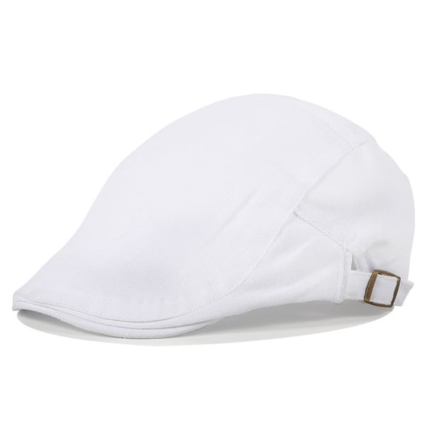 Zhuge Gorra plana de algodón para hombre, gorra de caza estilo Ivy Gatsby Newsboy, boina para hombre (blanca)