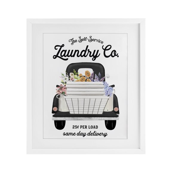 Stupell Industries Farmhouse Laundry Service Truck White Framed Print Under Glass, 17 x 21, by Lettered and Lined