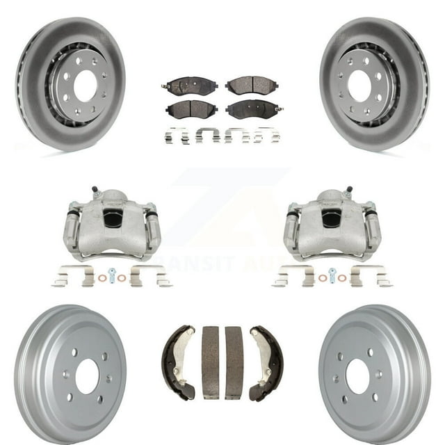 Transit Auto Front Rear Disc Brake Caliper Coated Rotors Drums Ceramic Pads Kit (8Pc) for Car Chevrolet Aveo Pontiac Aveo5 Wave Spark G3 Suzuki Swift+ Wave5 KCG-100415T