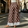 thumbnail image 2 of Elvqul Pull On Pants for Women Wide Leg Bottoms Polka Dot Fall Winter Lace Hem Elastic Waist Womens Trousers Drawstring, 2 of 7