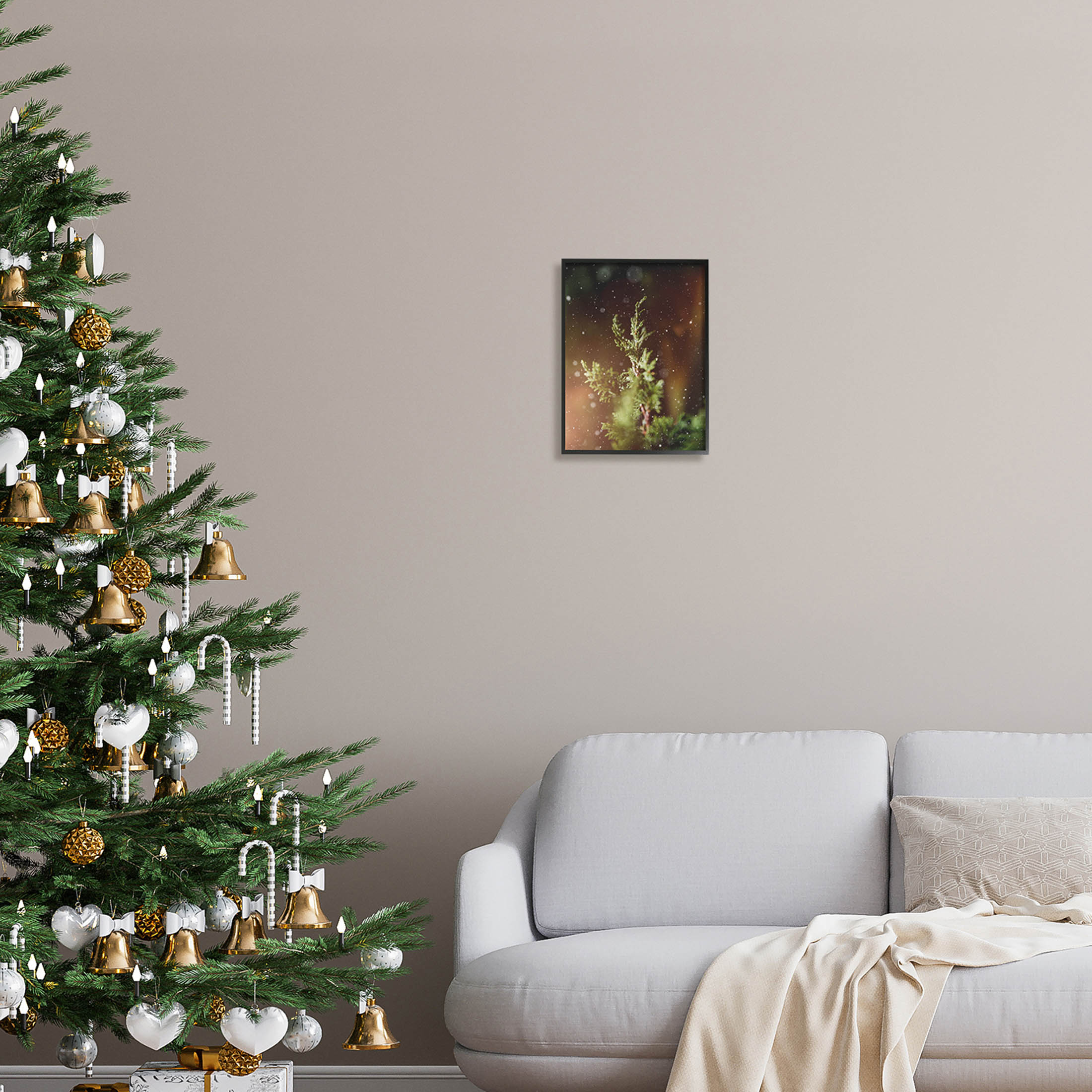 Winter Snowfall Night Pine Tree Holiday Photograph Black Framed Art Print Wall Art