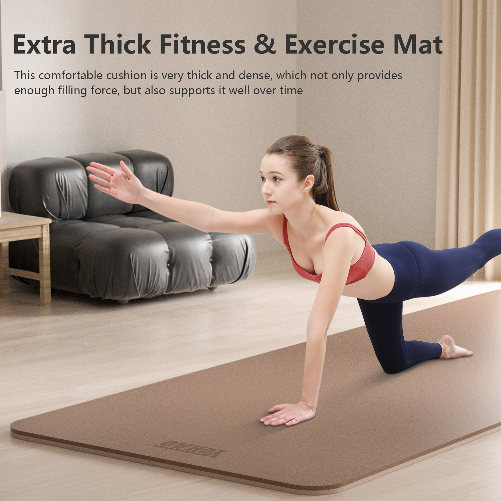 YOHAO Yoga Mat Wide 32",Non Slip,Eco-friendly,Durable Non-Toxic for Gym Exercise,Pilates and Full-Body Workout(Brown+Apricot)