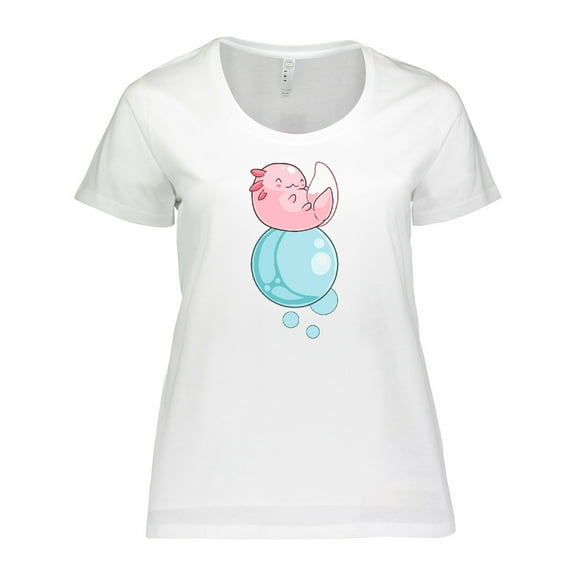Inktastic Cute Axolotl Sitting on a Bubble Women's Plus Size T-Shirt