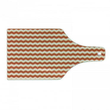 Coral Cutting Board, Horizontal Chevron Pattern Arrows Geometric Design Striped Old Fashion Zigzag, Tempered Glass Cutting and Serving Board, Wine Bottle Shape, Orange Coral White, by Ambesonne