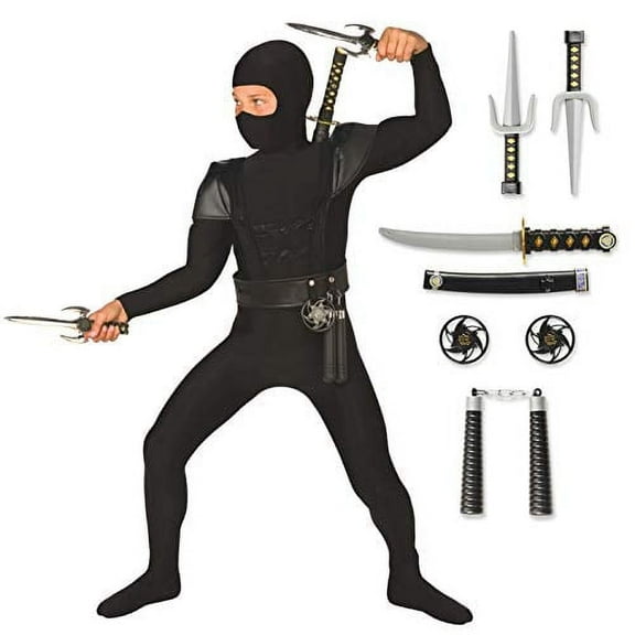 Morph Costumes Boys Black Ninja Costume Toys Kids Samurai Warrior Book Day Week Halloween Black L