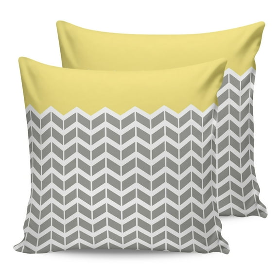 Outdoor Waterproof Throw Pillow Covers Set of 2 Geometric Chevron Yellow Decorative Pillowcases Outdoor Pillows Cushion Case 16x16 Inch White and Gray Stripes Patio Pillows for Couch Sofa Bed Garden