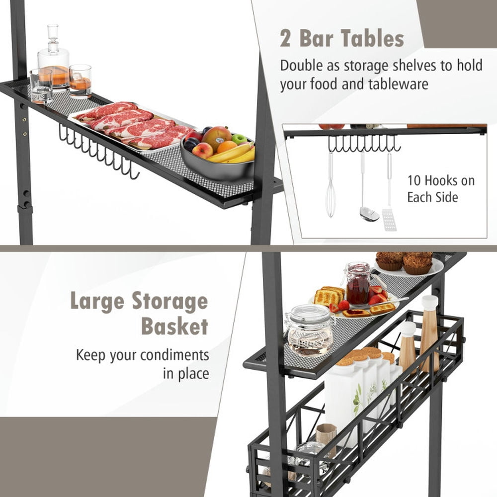 Barara King Canopy Tent,Sun Shelter Gazebo,8 x 5 FT Outdoor Grill Gazebo with 2 Side Shelves and 20 Hooks-Gray