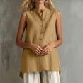 thumbnail image 4 of Zynoxe Womens Cotton Linen Tops Summer Mock Neck Sleeveless Button Up Tank Tops for Daily Wear Casual Flowy Ventilate Side Split Work Business Tops Khaki S, 4 of 8