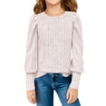 thumbnail image 1 of Girl's Puff Long Sleeve Ribbed T Shirt Round Neck Loose Pullover Tops Solid Color Base Layer Tee Casual Undershirts, 1 of 8