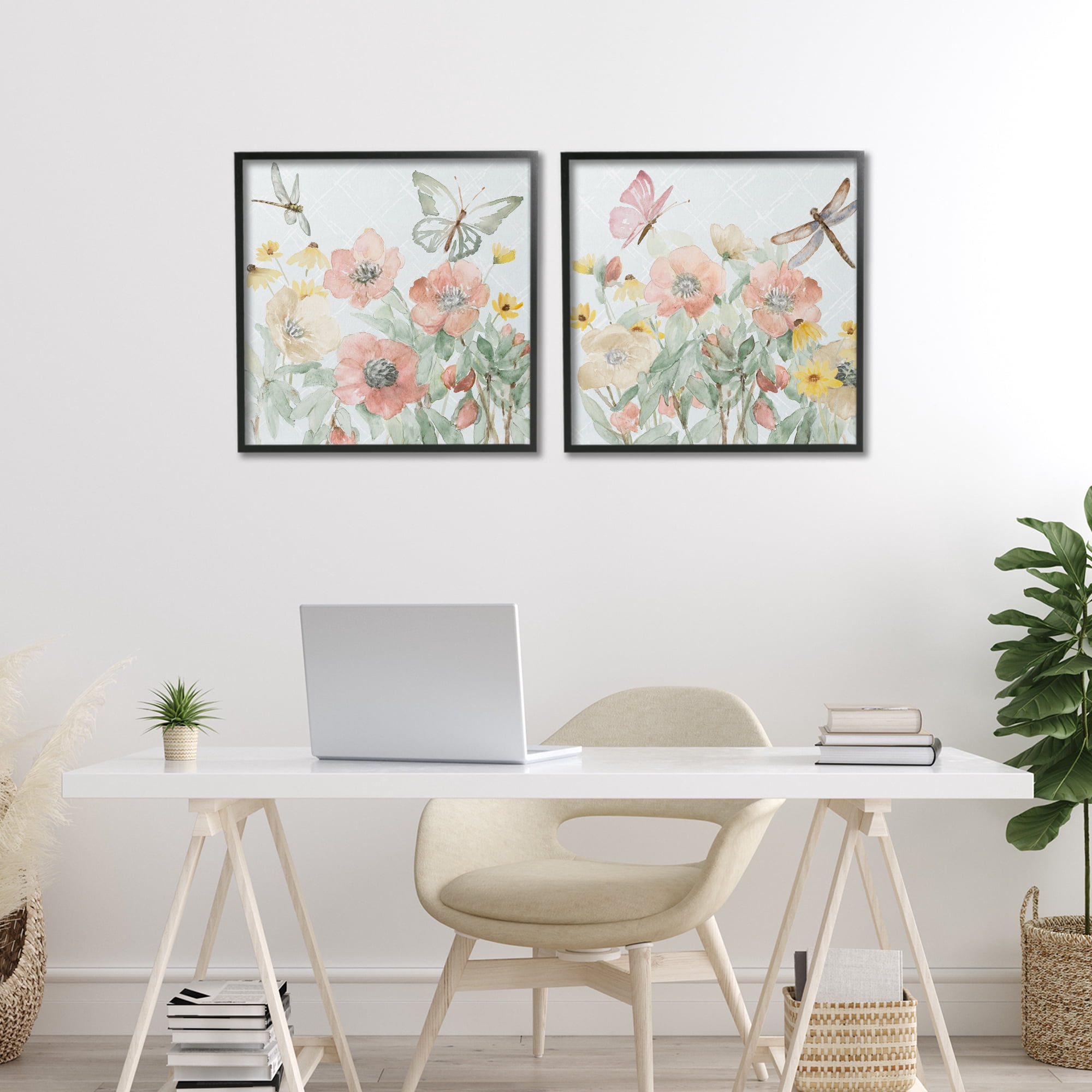 Stupell Industries Delicate Garden Joy 2 Piece Black Framed Giclee Art Set, design by Lanie Loreth