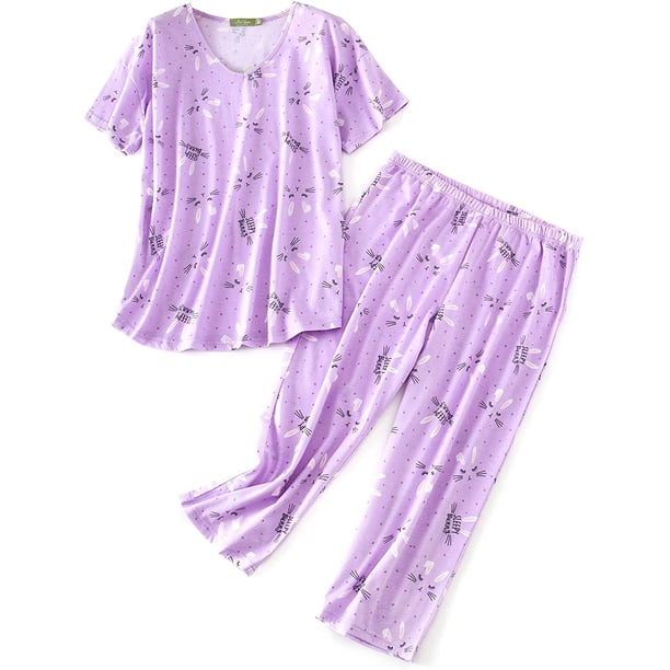 Tops de pijama para mujer con pantalones capri Conjuntos de pijama Adepaton CJWUS-5292