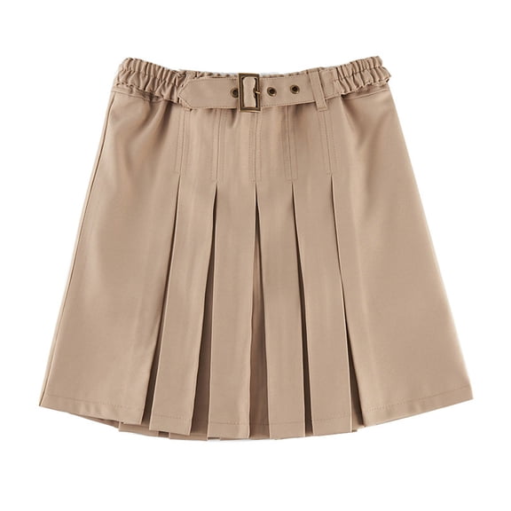 ZHOGXU Kids Toddler Girls Summer Skirt Elastic Waist Solid Color A Line Comfortable Fashion Mini Pleated Skirt For School And Daily Wear,Khaki,5-6 Years