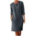 thumbnail image 2 of NSLGXD Linen Cotton Dresses for Women Button Shirt Dress Long Sleeve Round Neck Dressy Casual Tunic Shirt Dress with Pockets, 2 of 5