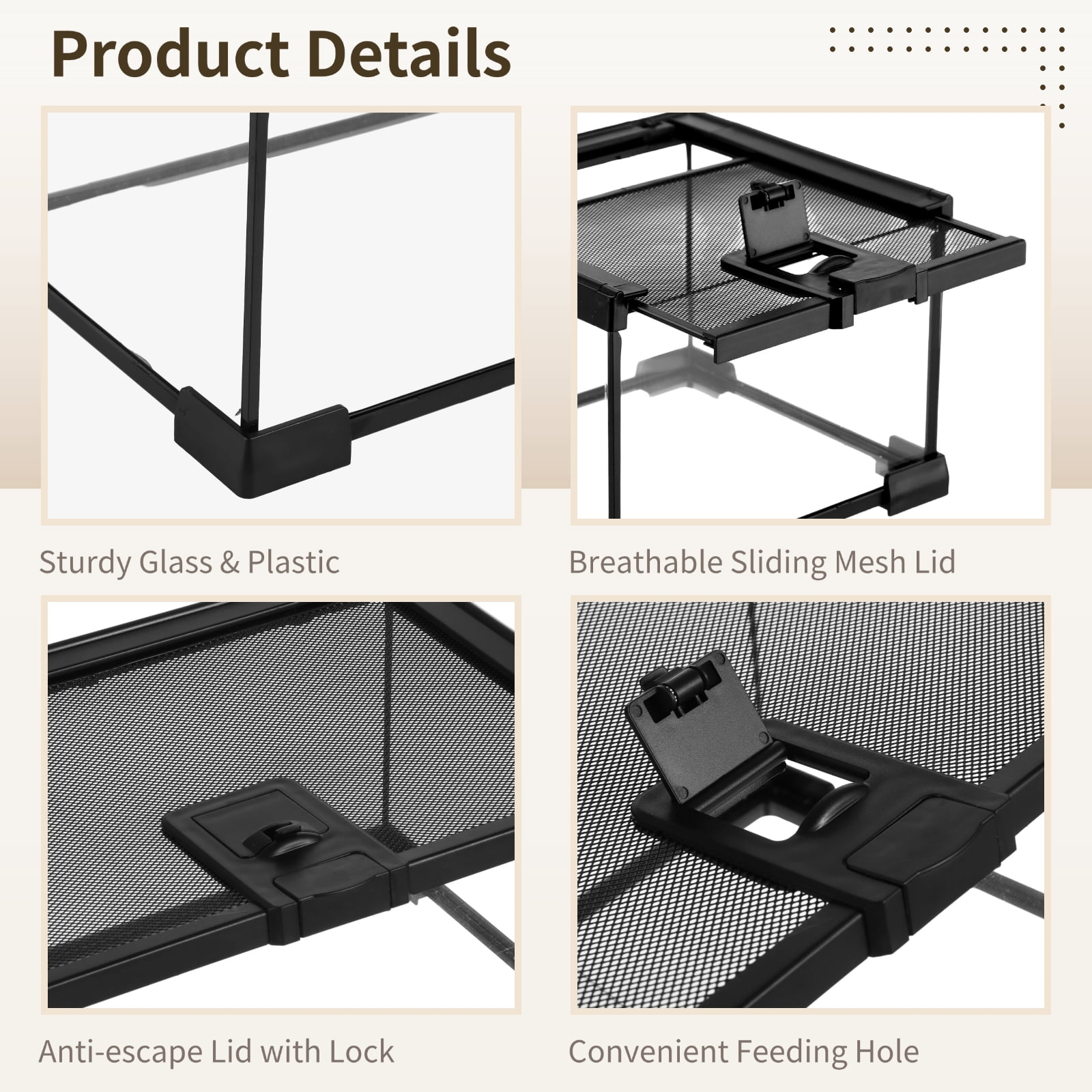 Mini Reptile Glass Terrarium 7.9 x 7.9 x 5.7", Full View Rainforest Vivarium Tank, Stackable Amphibian Enclosure Cage for Turtles, Geckos, Frogs, Hermit Crabs, No Installation Needed