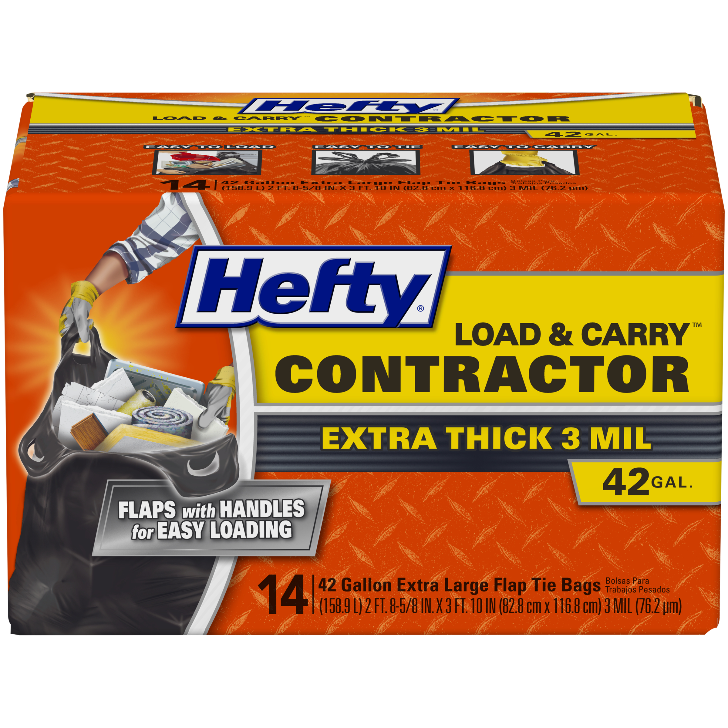 Hefty® Load & Carry™ Contractor 42 Gallon Extra Large Flap Tie Bags 14