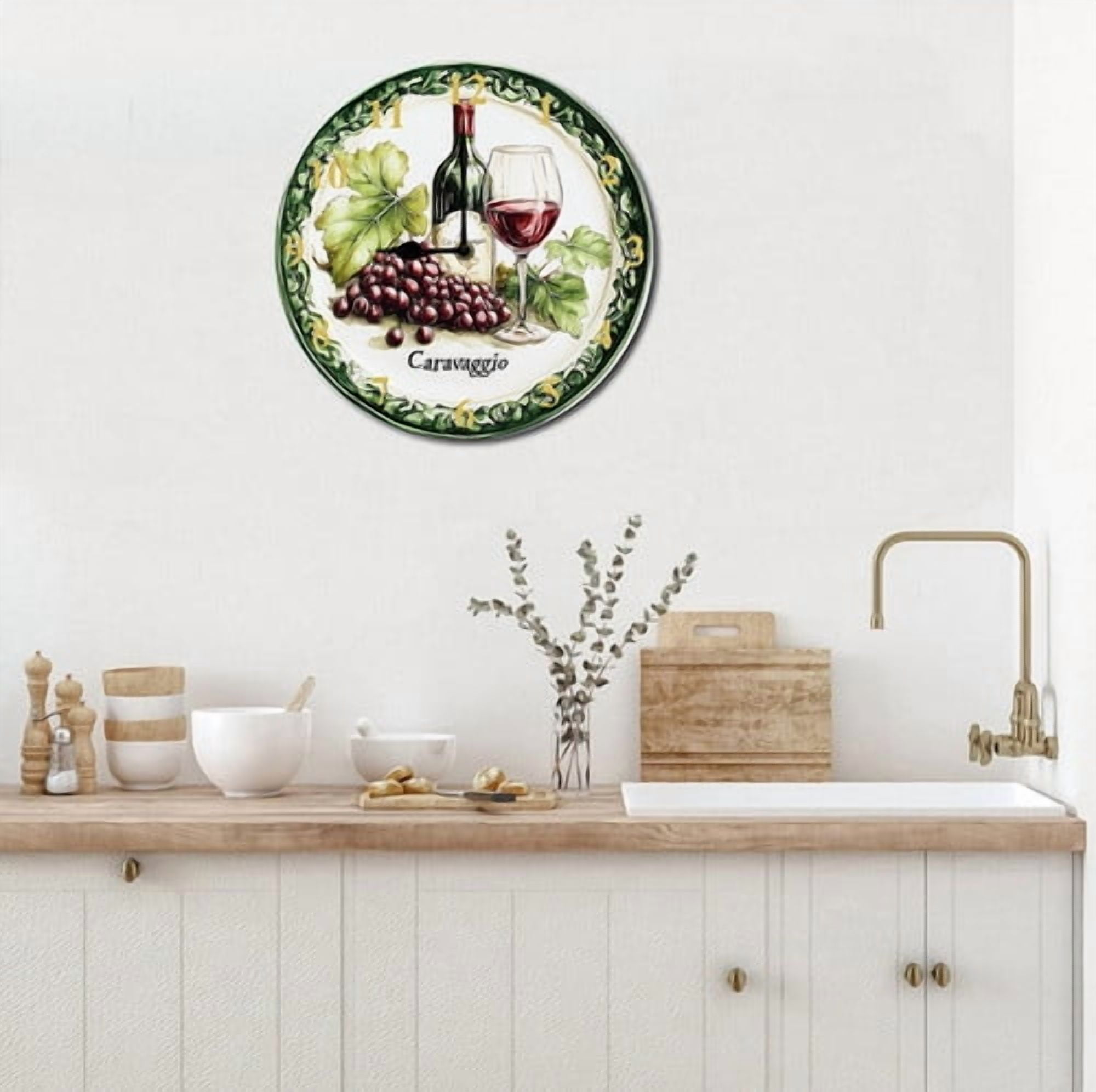 Eveokoki Wall Clock Wine Grape Wood Battery Operated Silent Non-Ticking Clock Decorative for Home Kitchen Living Room Office Bathroom Bedroom 10 Inch