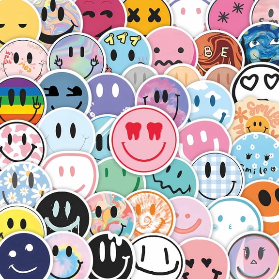 49 Smiley Face Stickers – Waterproof Vinyl Happy Face Decals for Water Bottles, Laptops, Notebooks, Tumblers, Phone Cases & Journals