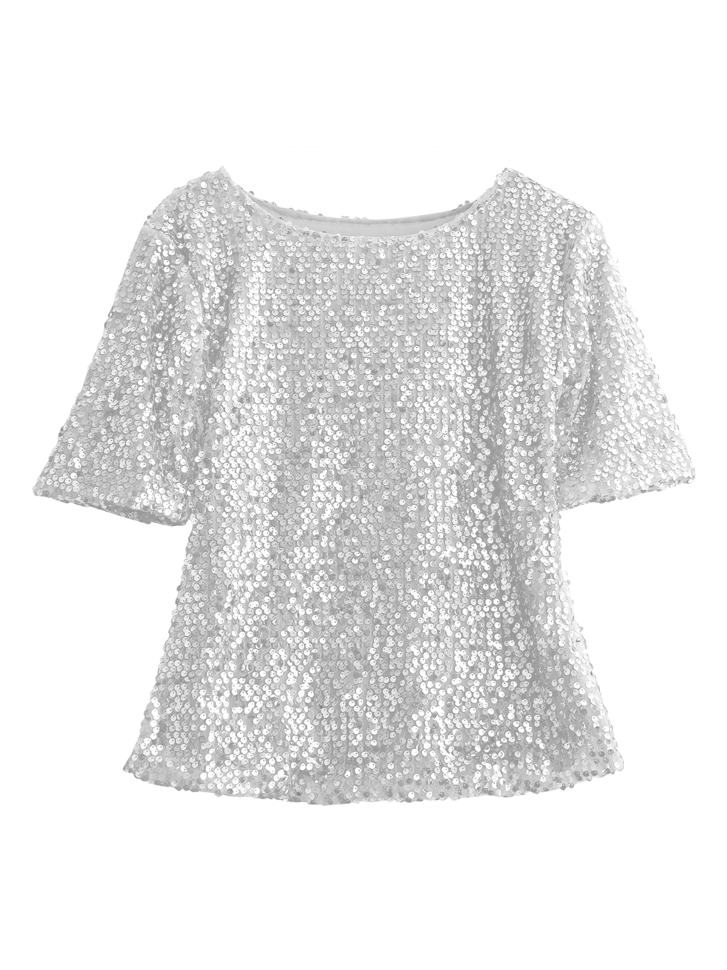 Women Sequin Sparkle Glitter Blouse Short Sleeve Top Shirt 