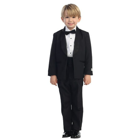 Little Boys Black No Tail Round Shawl Collar Elegant 5 Pc Tuxedo Suit