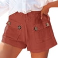 thumbnail image 2 of Shorts for Women 2026 Summer Cotton Linen Elastic Waist Wide Straight Leg Casual Beach Shorts with Pockets, 2 of 9