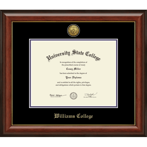 Williams College Diploma Frame, Document Size 11" x 8.5"