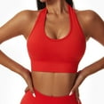 thumbnail image 5 of IWRICH Women's Seamless Halter Sports Bra Open Back Padded Workout Crop Tank Tops Red S, 5 of 5