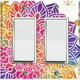 thumbnail image 1 of Metal Light Switch Plate Cover Rainbow Mandala Flower Tile Pattern White MDL104, 1 of 13
