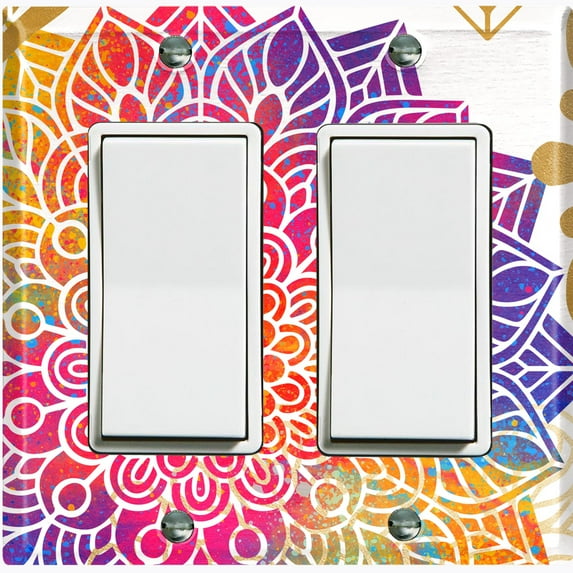 Metal Light Switch Plate Cover Rainbow Mandala Flower Tile Pattern White MDL104