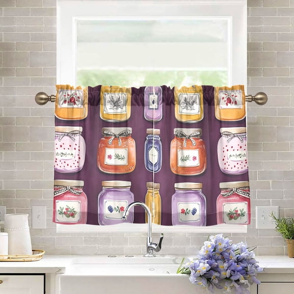 Yayeee Kitchen Curtains Tier Pair Light Filtering 27"x36" Rod Pocket Short Cafe Window Panel, Purple Jam