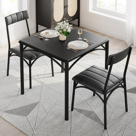 3-Piece Dining Table Set for 2 with Upholstered Chairs, Square Kitchen Table for Small Spaces & Apartments