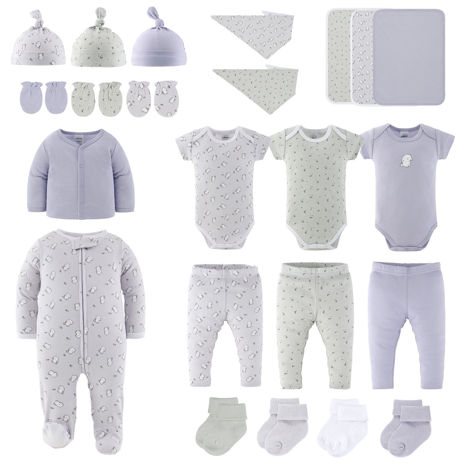 The Peanutshell Layette Gift Set, Cotton Tail Baby Clothes with Bibs, 0-3 Months, 23 Piece Set