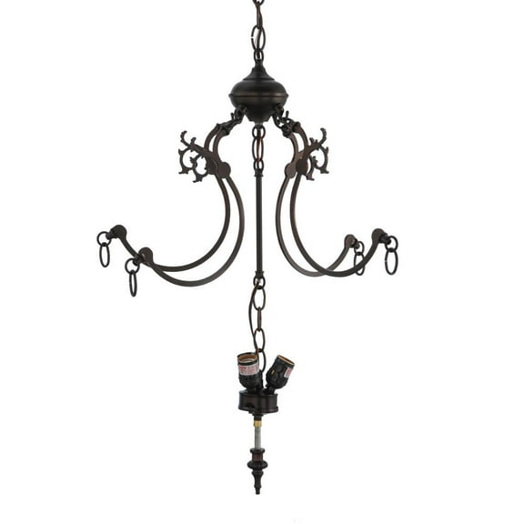 Meyda 145488 4 Fancy Q-Arm & Center with 3 Light V Invert Cluster, Mahogany Bronze