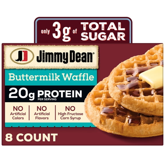 Jimmy Dean Protein Buttermilk Waffles, Fully Cooked Breakfast, 11.28 oz, 8 Count (Frozen)