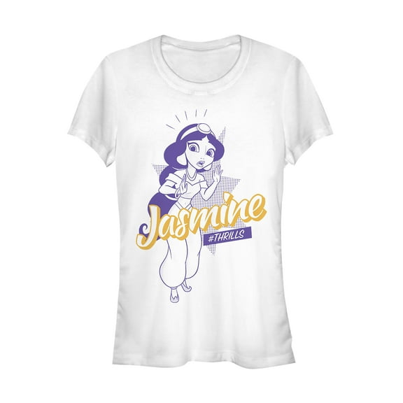 Junior's Aladdin Jasmine Thrills Pop Art  Graphic Tee White Small