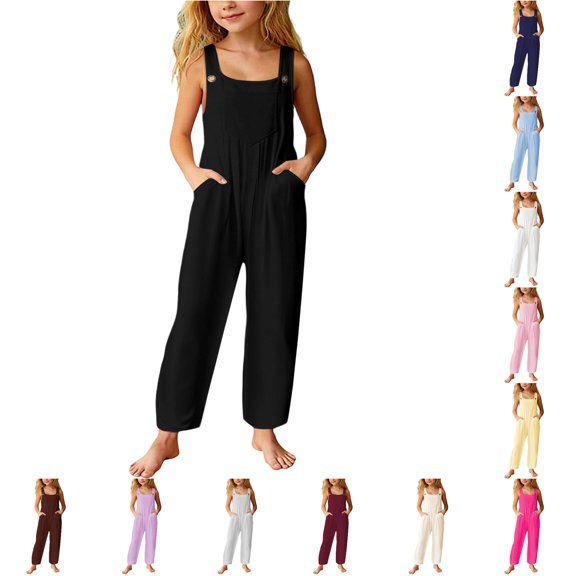 Weebloom Little Girl Overalls Kids Jumpsuit Stylish And Casual Loose Fit Pants Overall With Pockets Black 5-6 Years