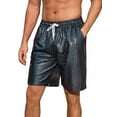 thumbnail image 4 of INSPIRE CHIC Shiny Shorts for Men's Metallic Drawstring Nightclub Disco Glitter Party Plaid Short Pants 28 Black, 4 of 5