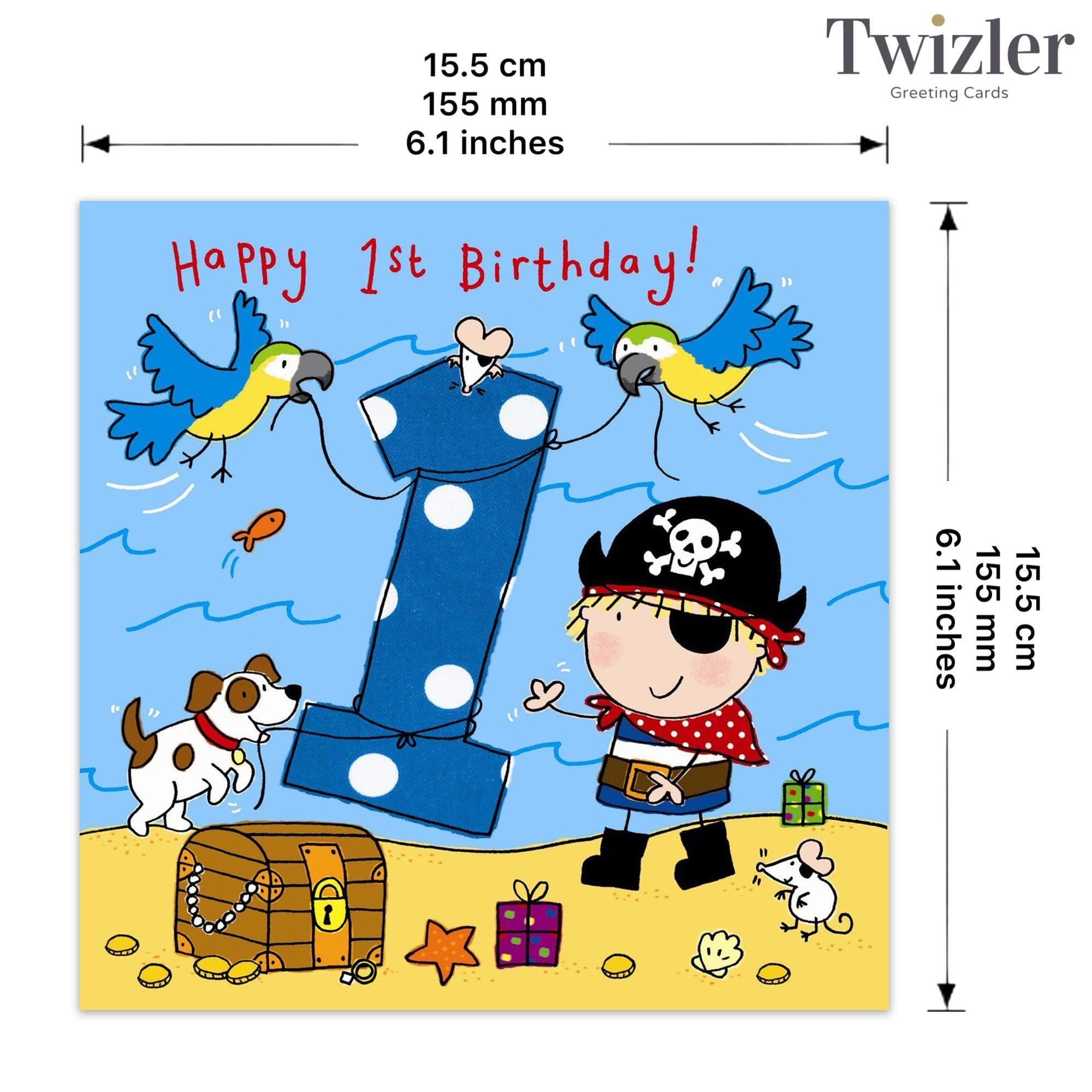 Twizler Geburtstagskarte Zum 1. Geburtstag – Piraten-Design Für Jungen Mit Glitzer