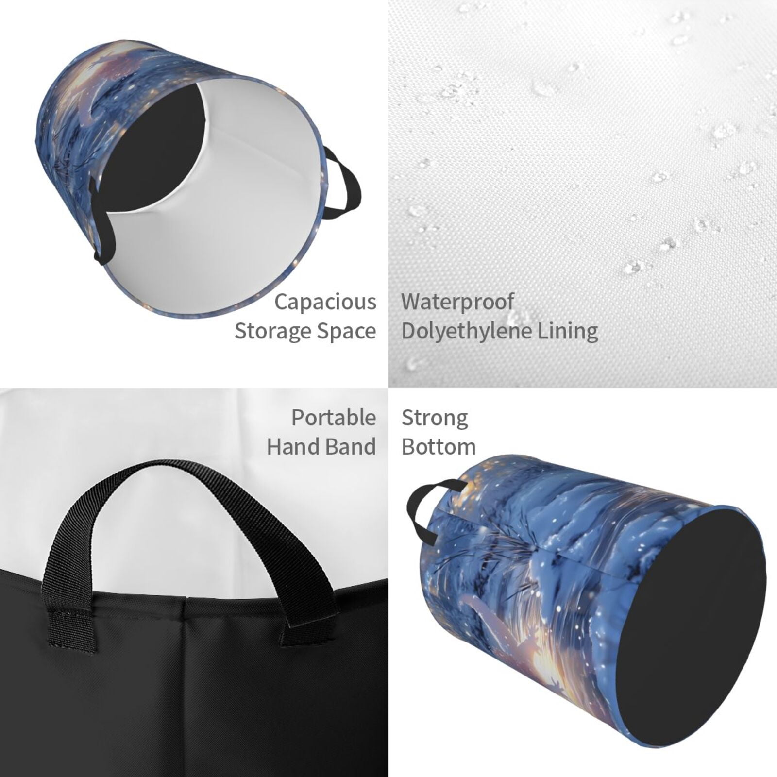 Large Laundry Basket with Handles - Winter Axolotl in Frozen Pond A Kids Baby Dirty Clothes Laundry Hamper for Bedroom Aesthetic