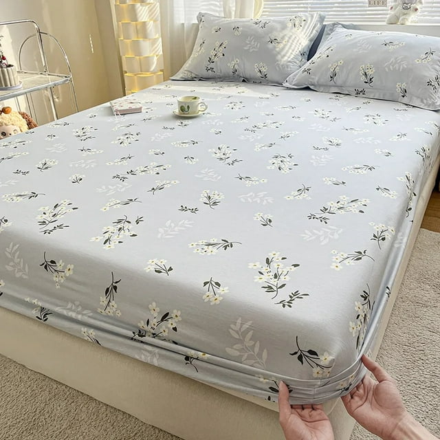 Ensemble de Draps-Housses Imprimés 3D 100 % Polyester Imprimé Fleurs Bleues Taille Grand 3 Pcs