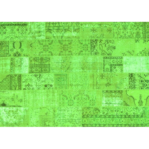 Ahgly Company Indoor Rectangle Patchwork Green Transitional Area Rugs, 2' x 4'
