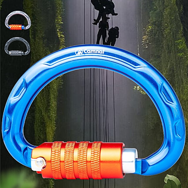 Neinkie 22KN Climbing Carabiner Semicircle Three Sections Anti-rust Lightweight Anodizing Auto Locking Aviation Aluminum Heavy Duty Outdoor Cave Exploration Screwgate Buckle Climbing Supplies