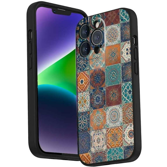 Moroccan-tile-aesthetic Phone Case, Degined for iPhone 14 Pro Case Men Women, Flexible Silicone Shockproof Case for iPhone 14 Pro