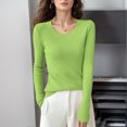 thumbnail image 2 of GPOECD Chandails pour Femmes Automne et Hiver Col Rond Chandail Couleur Unie Ajusté Couche de Base Tricotée Fine sous-Vêtement Vert,m, 2 of 3