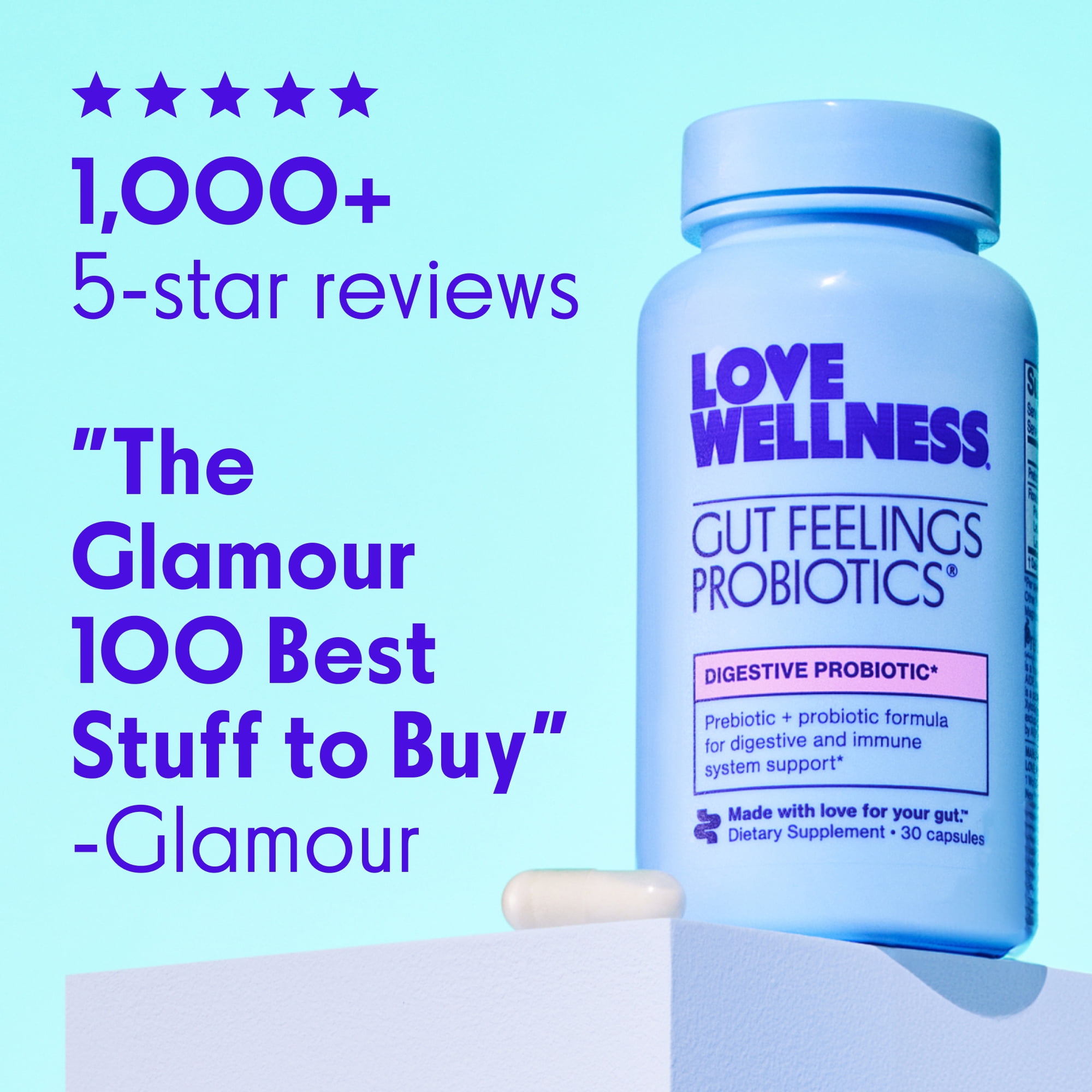 Love Wellness Gut Feelings Probiotics, Digestive Probiotic, 30ct