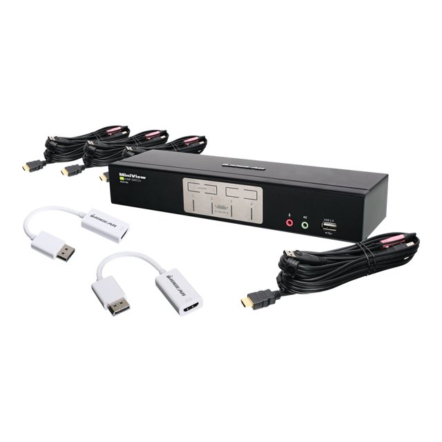 IOGEAR Kit HDMI à 4 Ports et DisplayPort KVMP avec Concentrateur USB et Audio, avec Ensemble Complet de Câbles, (Conforme GCS1794DPKIT TAA)