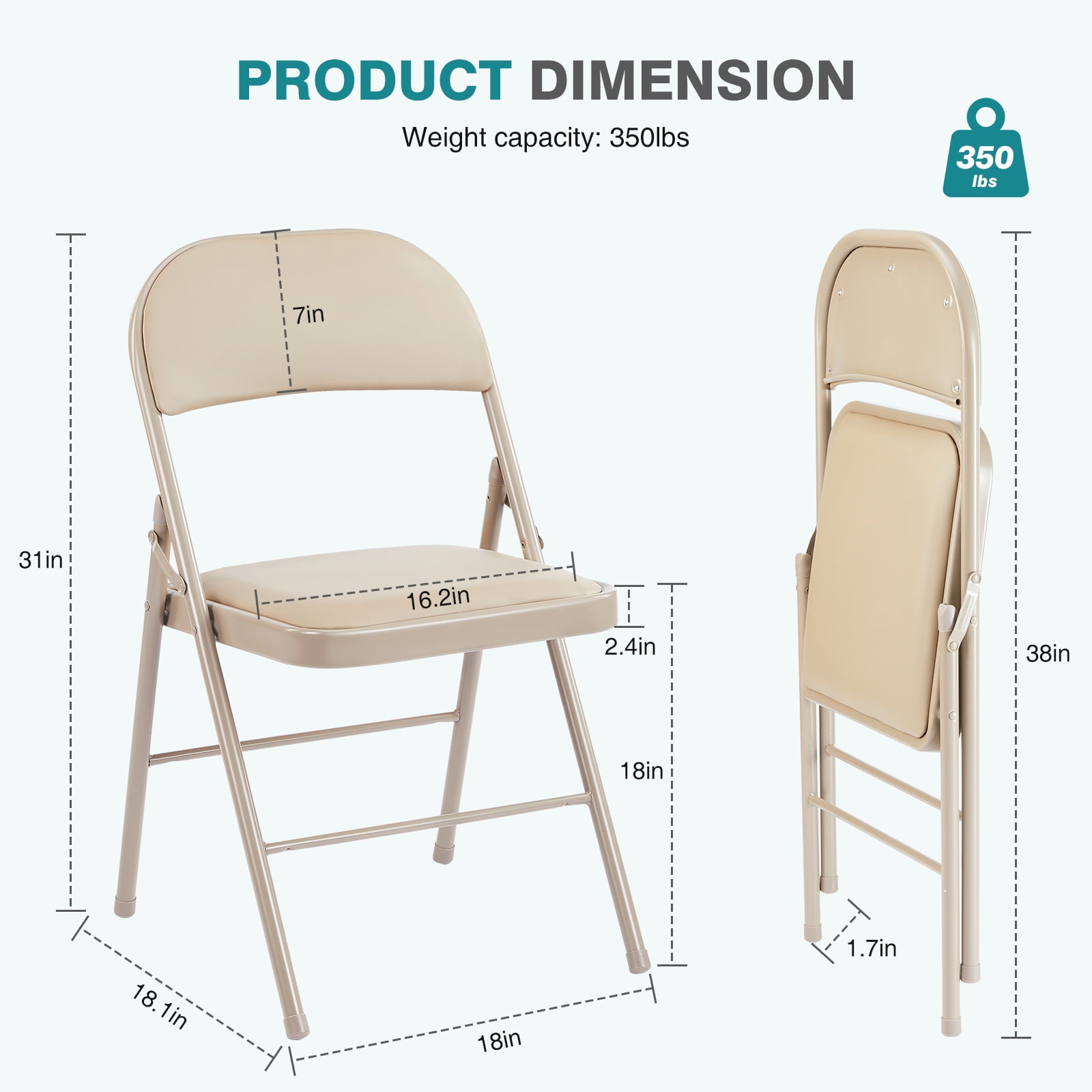 Folding Chair 4-Pack, Leather Padded, Easy Storage & Carry, Indoor Outdoor Use