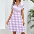 thumbnail image 2 of ZHOGXU Womens Summer Dresses Short Sleeve Lapel Plaid Striped Print A Line Elegant Relaxed Fit Shirt Dress For Casual Daily Wear,Purple,Xl, 2 of 5
